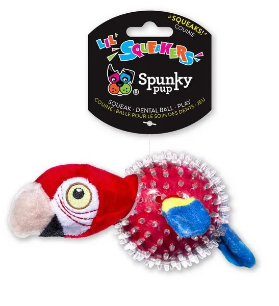 1ea Spunky Pup Parrot In Clear Spiky Ball - Toys